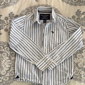 Abercrombie & Fitch Boy’s White Shirt with Blue Vertical Stripes
